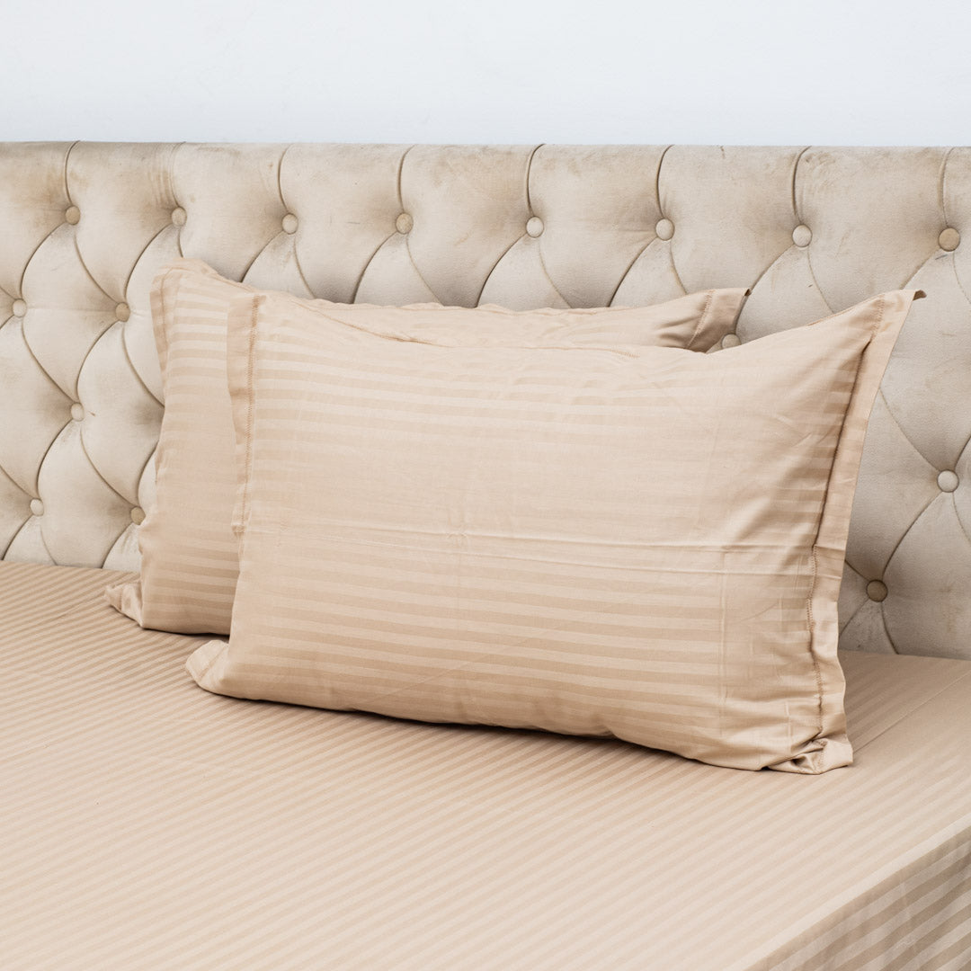 Elegant Dobby Stripe Bed Sheet 2pc Pillow Cover 1pc Bed Sheet- LITE BEIGE