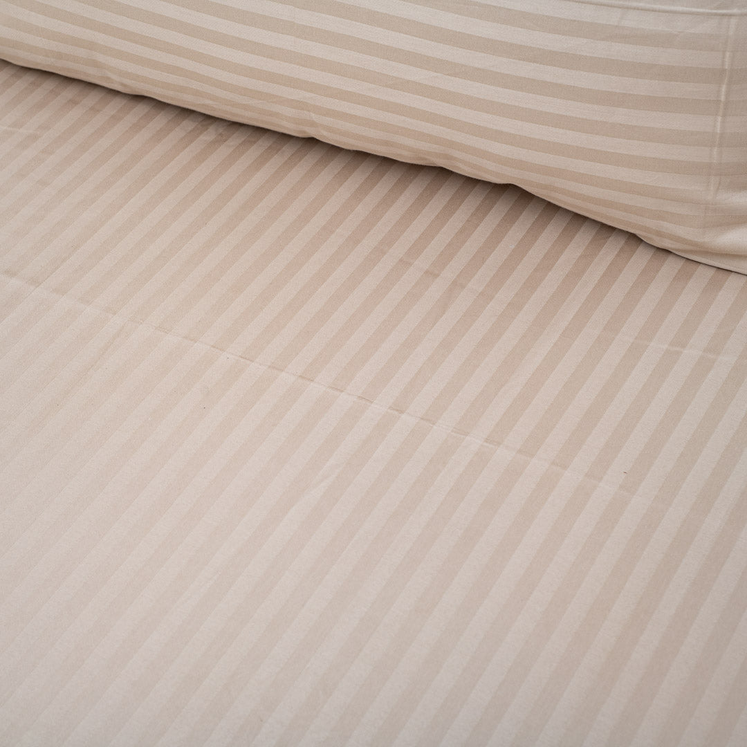 Elegant Dobby Stripe Bed Sheet 2pc Pillow Cover 1pc Bed Sheet- LITE BEIGE