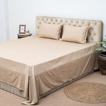 Elegant Dobby Stripe Bed Sheet 2pc Pillow Cover 1pc Bed Sheet- LITE BEIGE