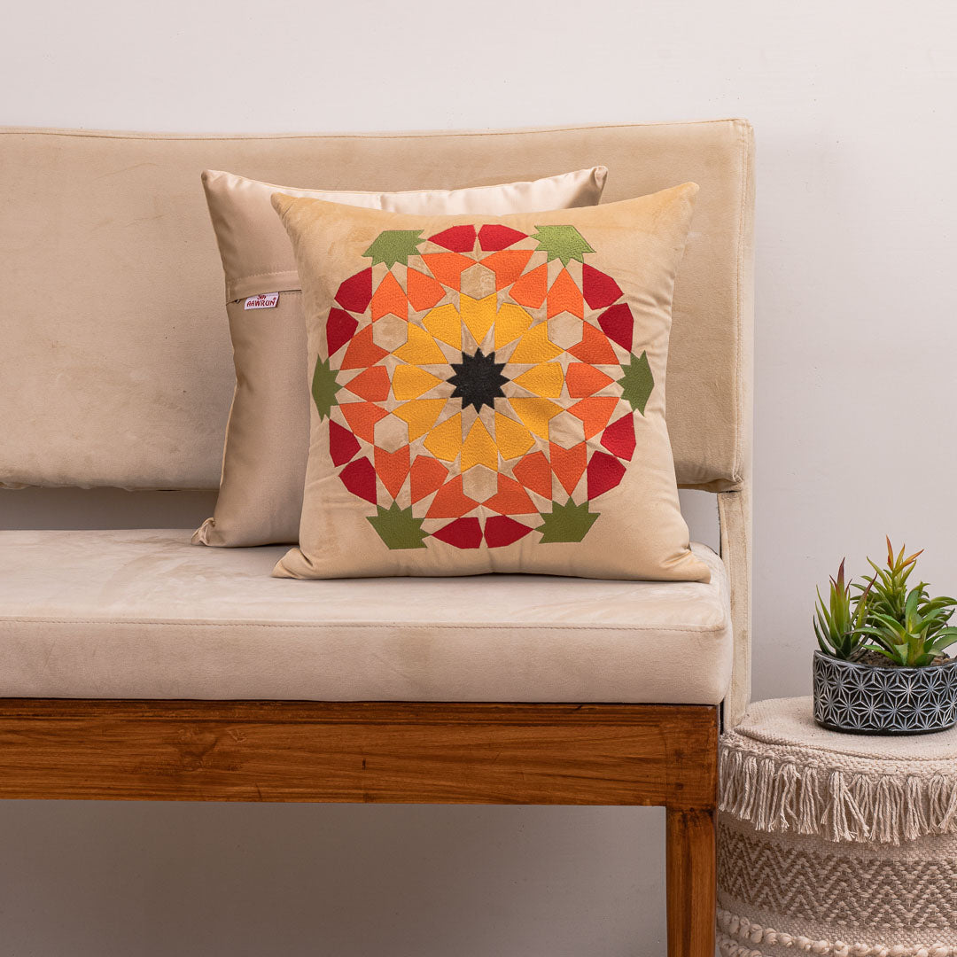 Mandala Bloom Beige Velvet Cushion Cover – 16x16 Inch Stylish Home Décor