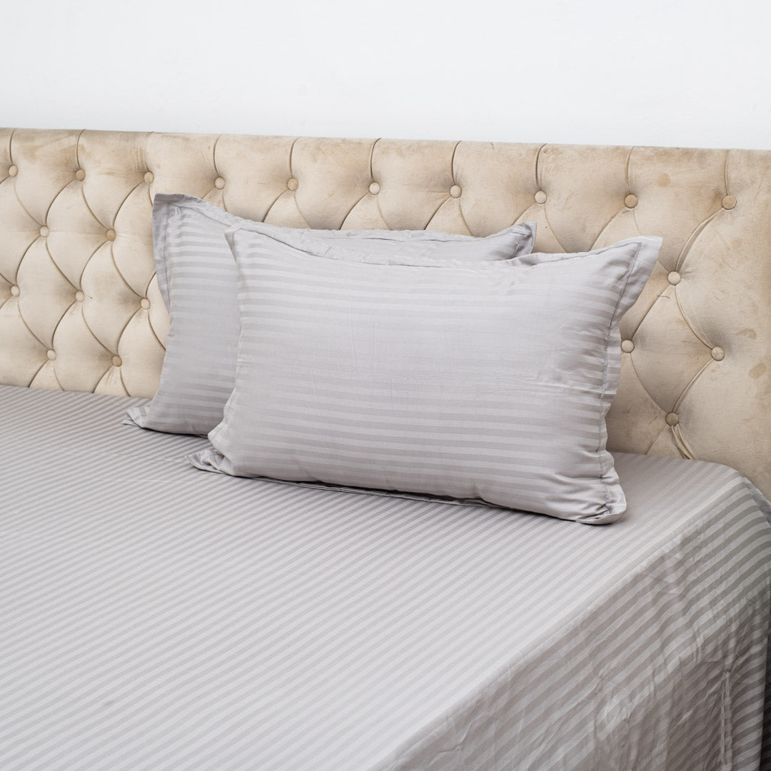 Elegant Dobby Stripe Bed Sheet 2pc Pillow Cover 1pc Bed Sheet- LITE GREY