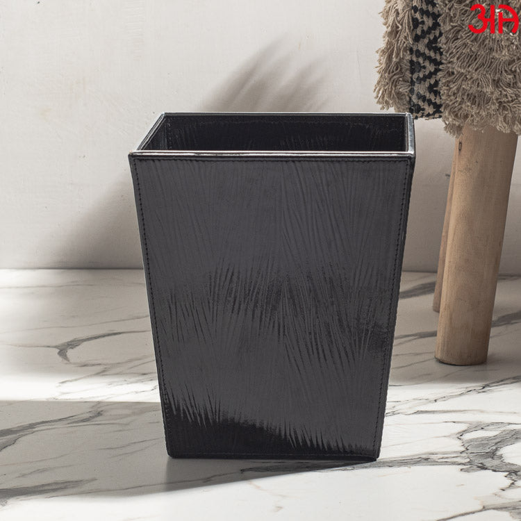Black Vegan Leather Dustbin (22x25) CM