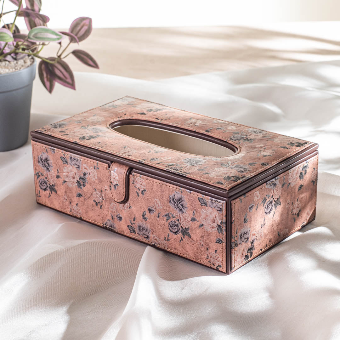 Premium Vintage Floral Vegan Leather Standard Size Tissue Box