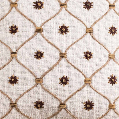 Hand-Embroidered Trellis Pattern Slub Cotton Cushion Cover