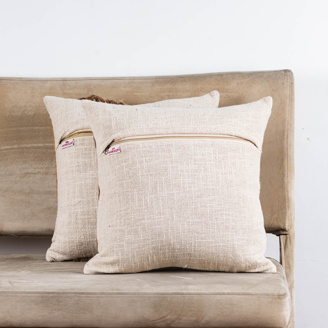 Hand-Embroidered Trellis Pattern Slub Cotton Cushion Cover