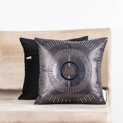 Premium Black Silver Velvet Sunfoil  Handwork Cushion Cover
