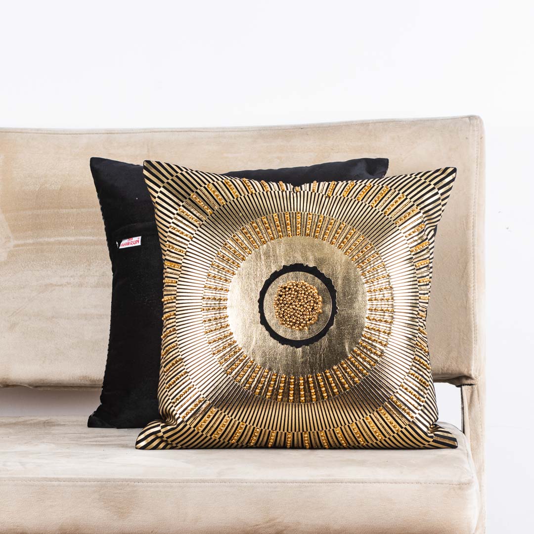 Premium Black Colour Velvet Sunfoil  Handwork Cushion Cover