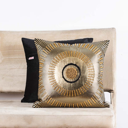 Premium Black Colour Velvet Sunfoil  Handwork Cushion Cover