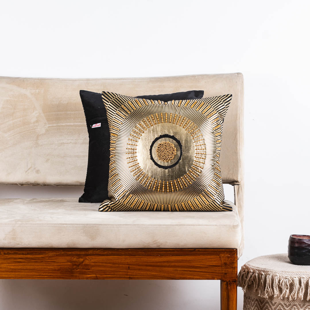 Premium Black Colour Velvet Sunfoil  Handwork Cushion Cover