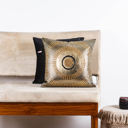 Premium Black Colour Velvet Sunfoil  Handwork Cushion Cover
