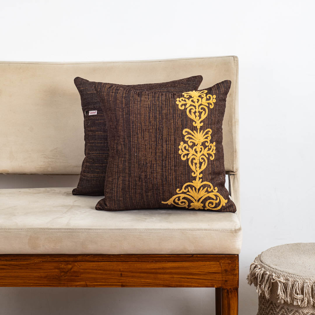 Premium Handcrafted 16x16 Brown Satin Decorative Cushion Cover