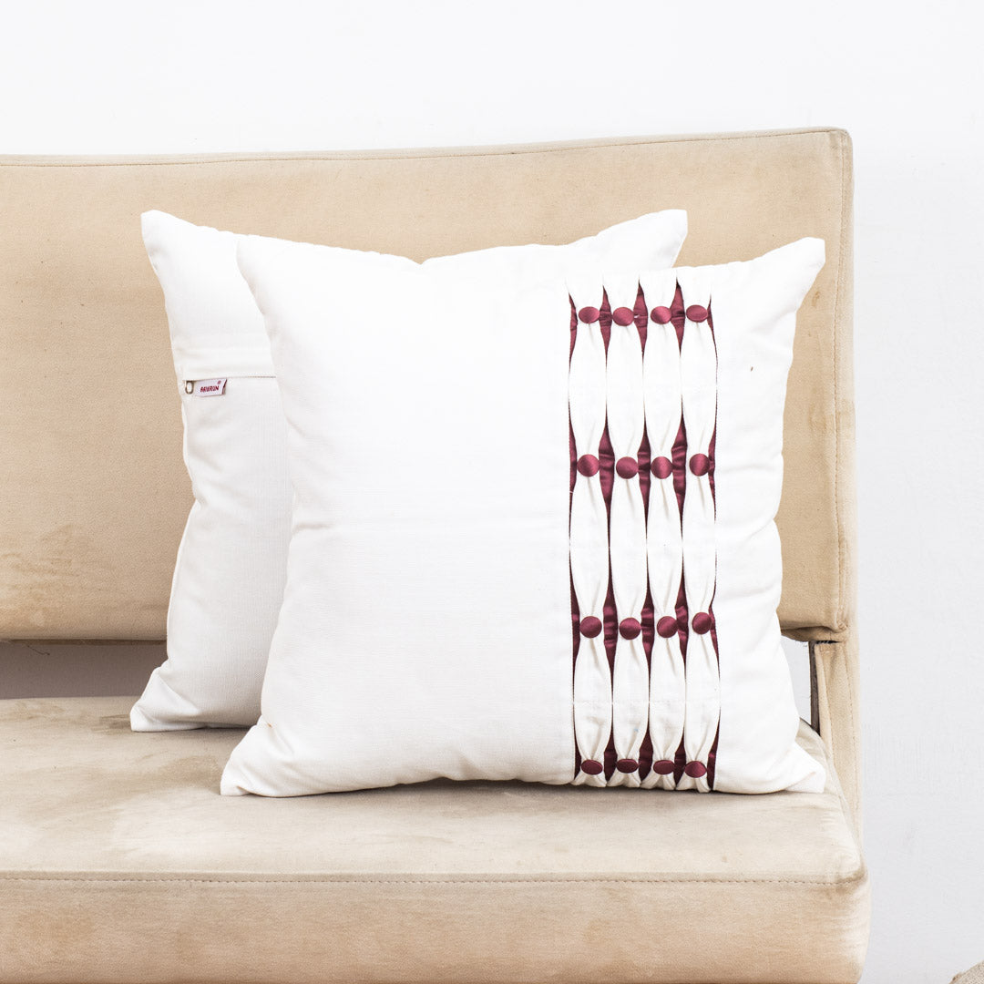 Elegant 16&quot; Square Linen Cushion Cover featuring Deep Pink Embellishment