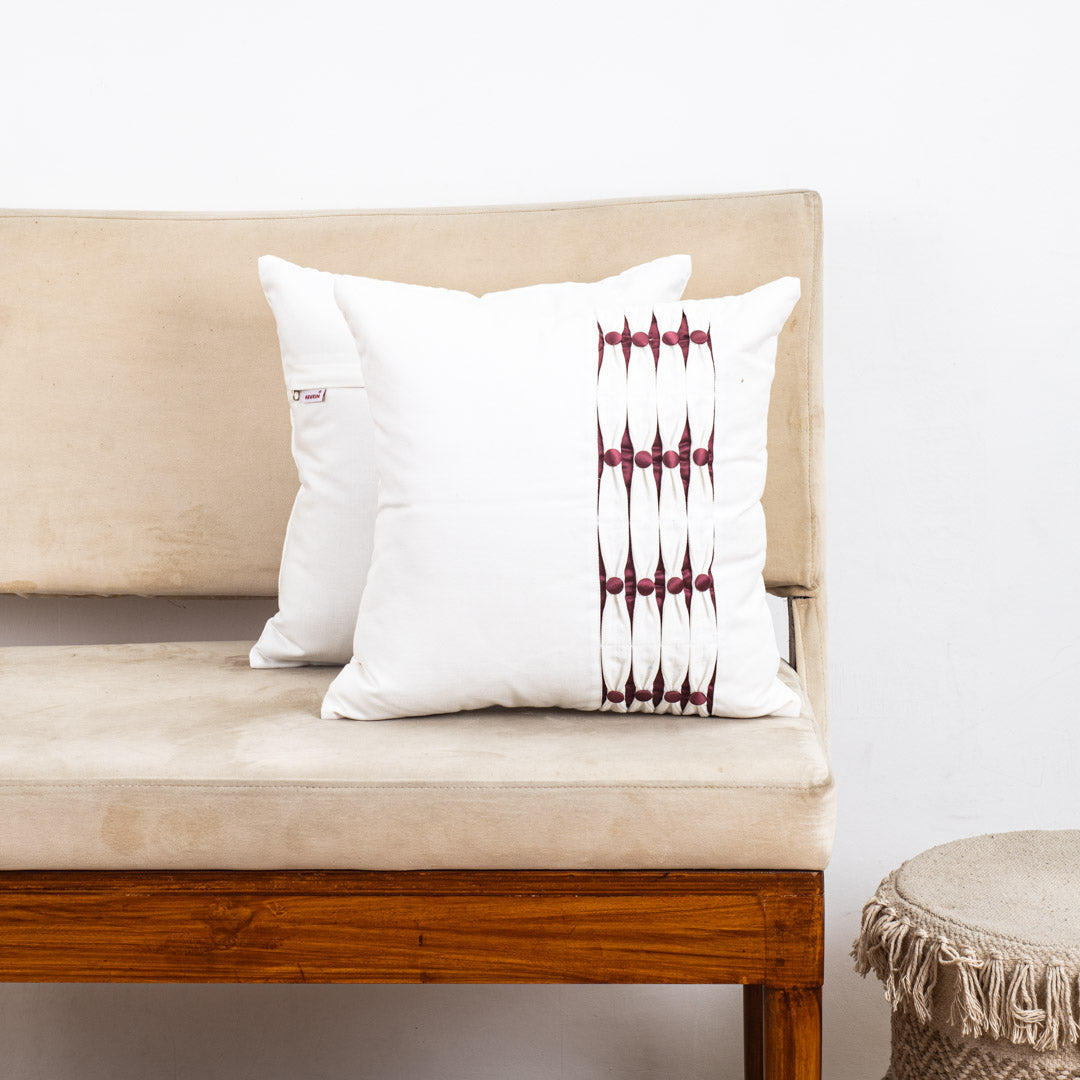 Elegant 16&quot; Square Linen Cushion Cover featuring Deep Pink Embellishment