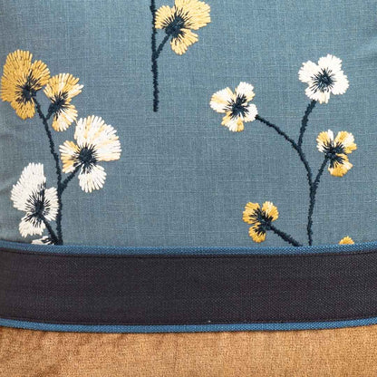 Dual Tone Blue Yellow Cotton Cushion Cover 16x16 Floral