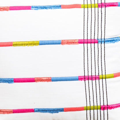 Off-White Cotton Cushion Cover with Multicolored Horizontal Stripes (16x16&quot;)