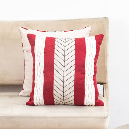 Graphic Maroon Cotton Decorative Cushion Cover (16x16) with Textured Panels