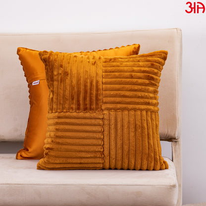 mustard fur square cushion