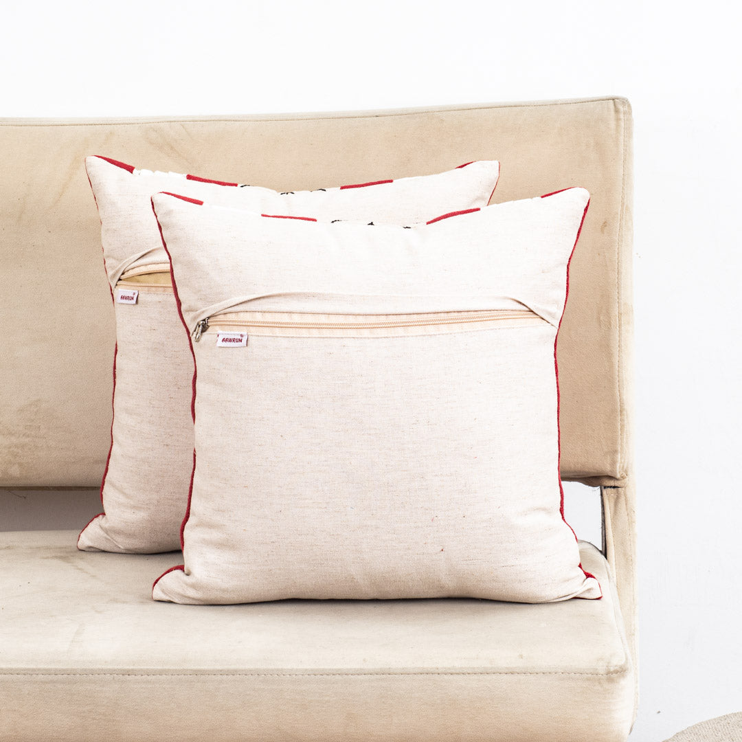 Graphic Maroon Cotton Decorative Cushion Cover (16x16) with Textured Panels