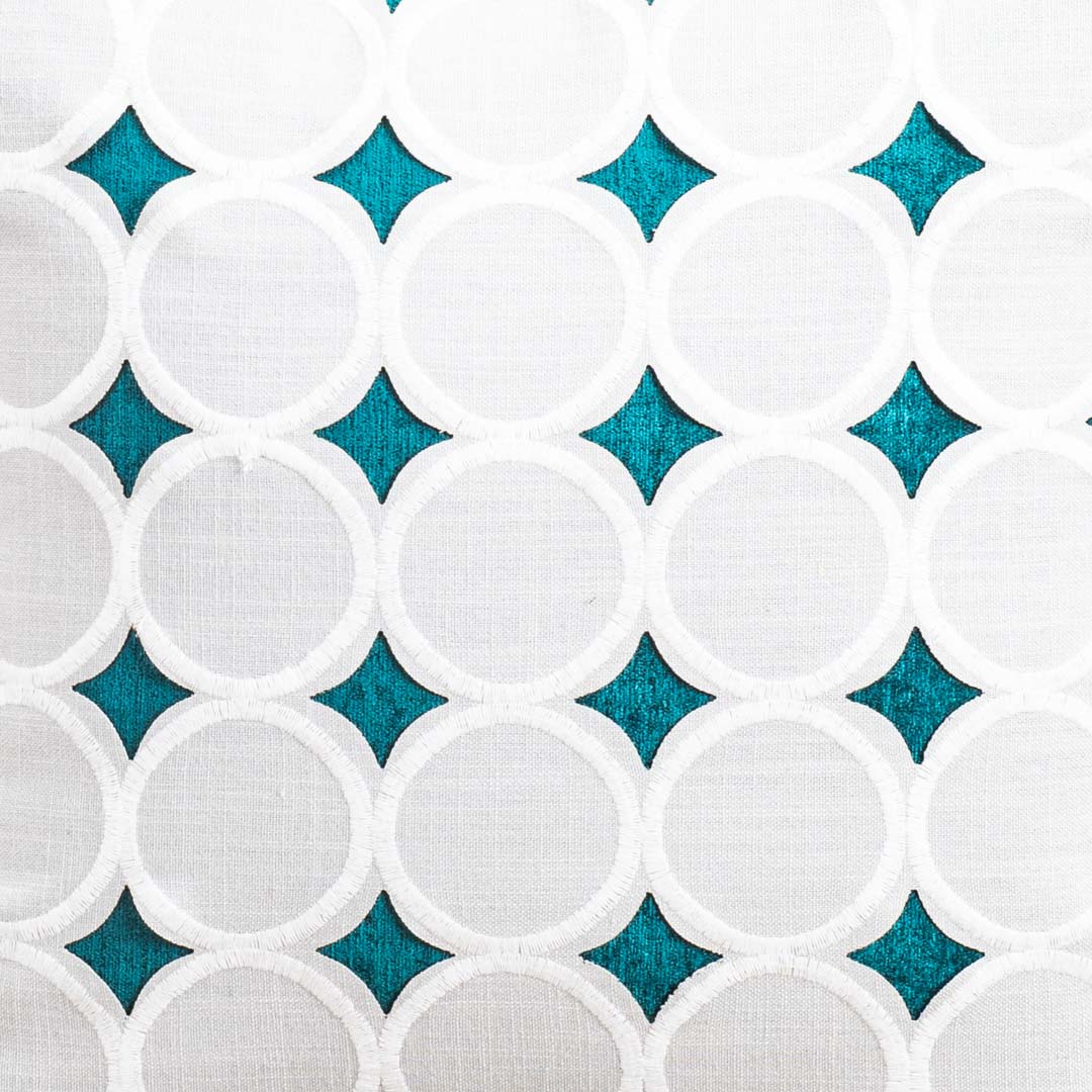 Aqua Blue Cotton 16x16 Cushion Cover with White Geometric Cutout Overlay