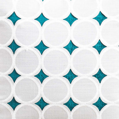 Aqua Blue Cotton 16x16 Cushion Cover with White Geometric Cutout Overlay