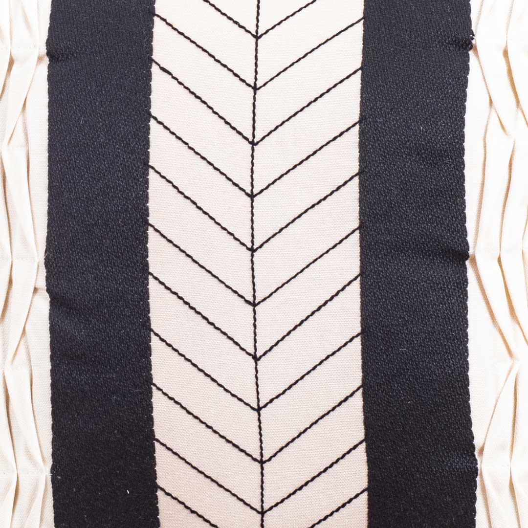 Graphic Black Cotton Decorative Cushion Cover (16x16) with Textured Panels