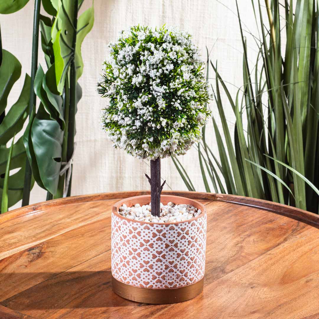 White-Green Artificial Potted Plant – 10×31cm PVC Plastic &amp; Nylon