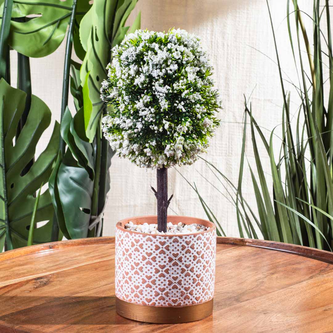 White-Green Artificial Potted Plant – 10×31cm PVC Plastic &amp; Nylon