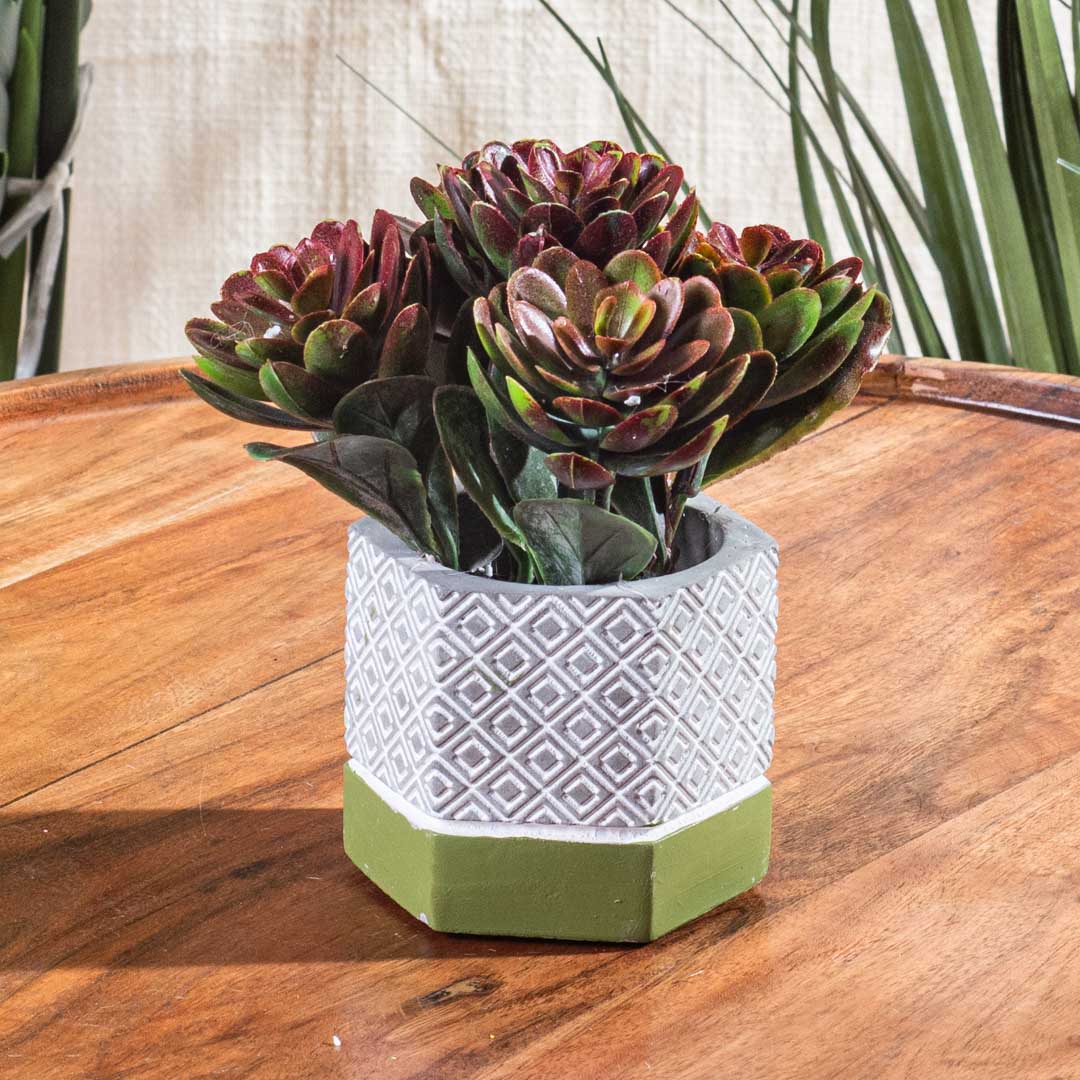 Rustic Green Artificial Succulent Pot – 8×14cm PVC Plastic &amp; Nylon