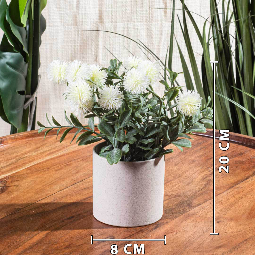 Off White Artificial Flower Pot – 8×20cm PVC Plastic &amp; Nylon