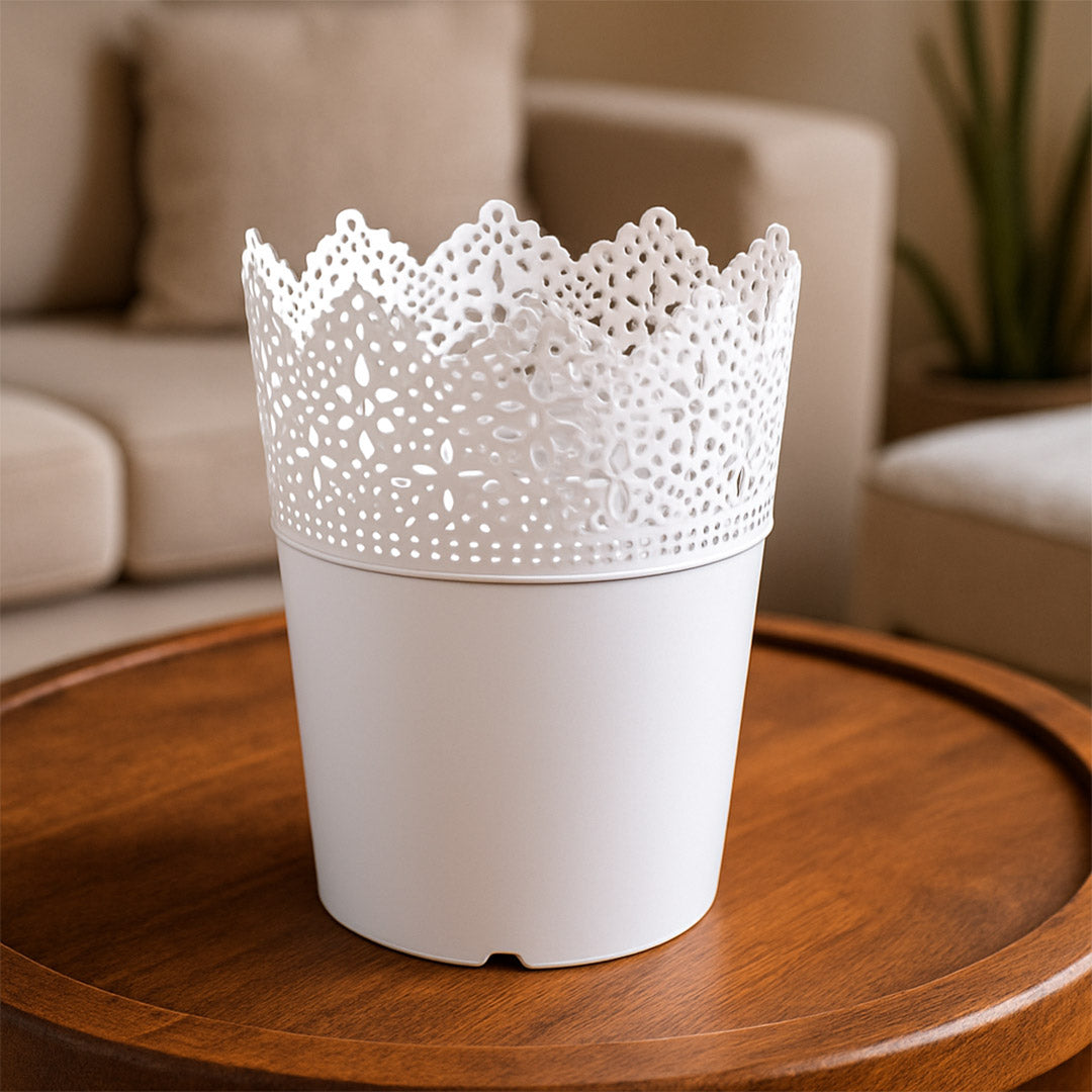 White Decorative Flower Pot – 9×19cm PVC Plastic &amp; Nylon