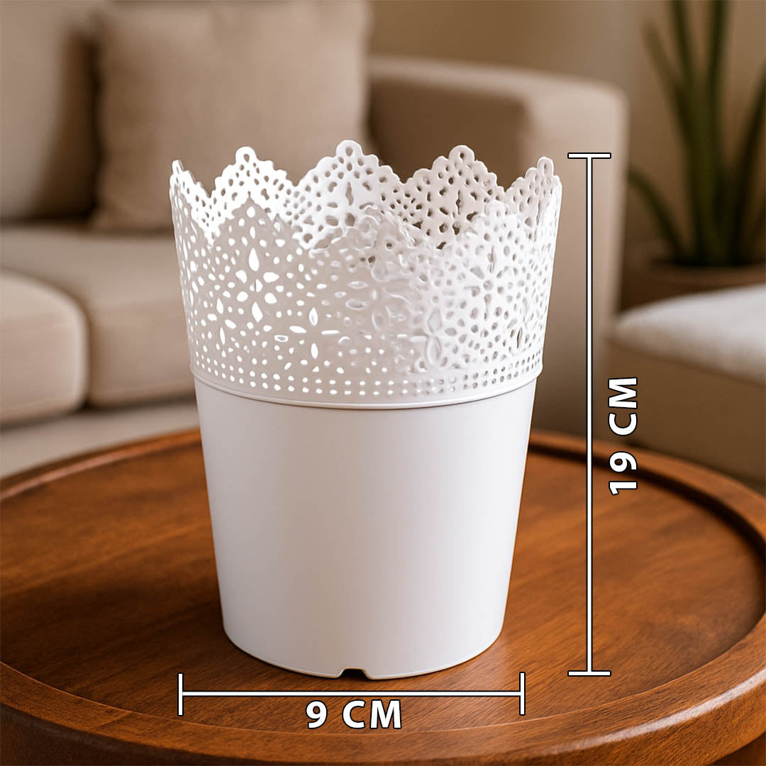 White Decorative Flower Pot – 9×19cm PVC Plastic &amp; Nylon