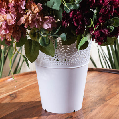 White Decorative Flower Pot – 9×19cm PVC Plastic &amp; Nylon