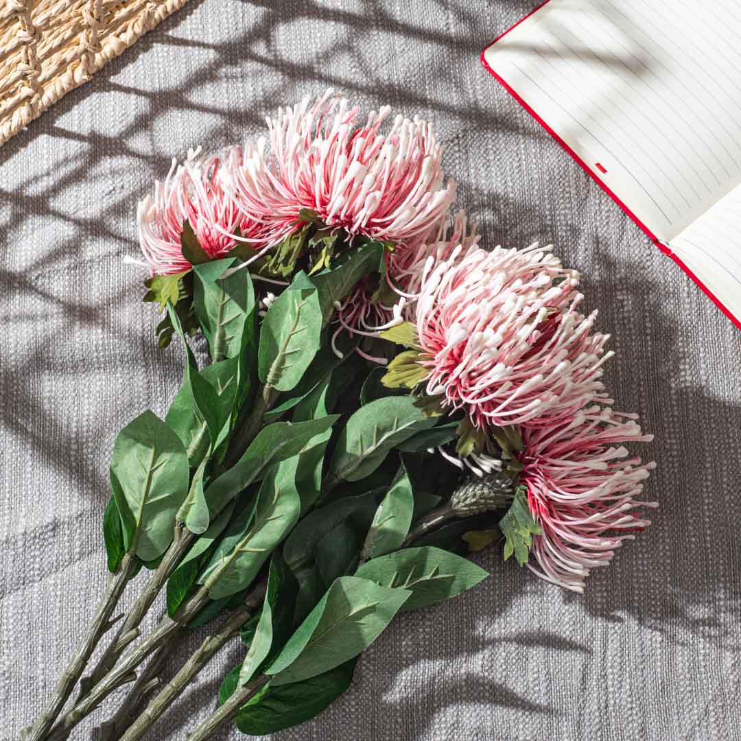 White Lite Pink Artificial Flower Bunch – 74cm PVC &amp; Nylon