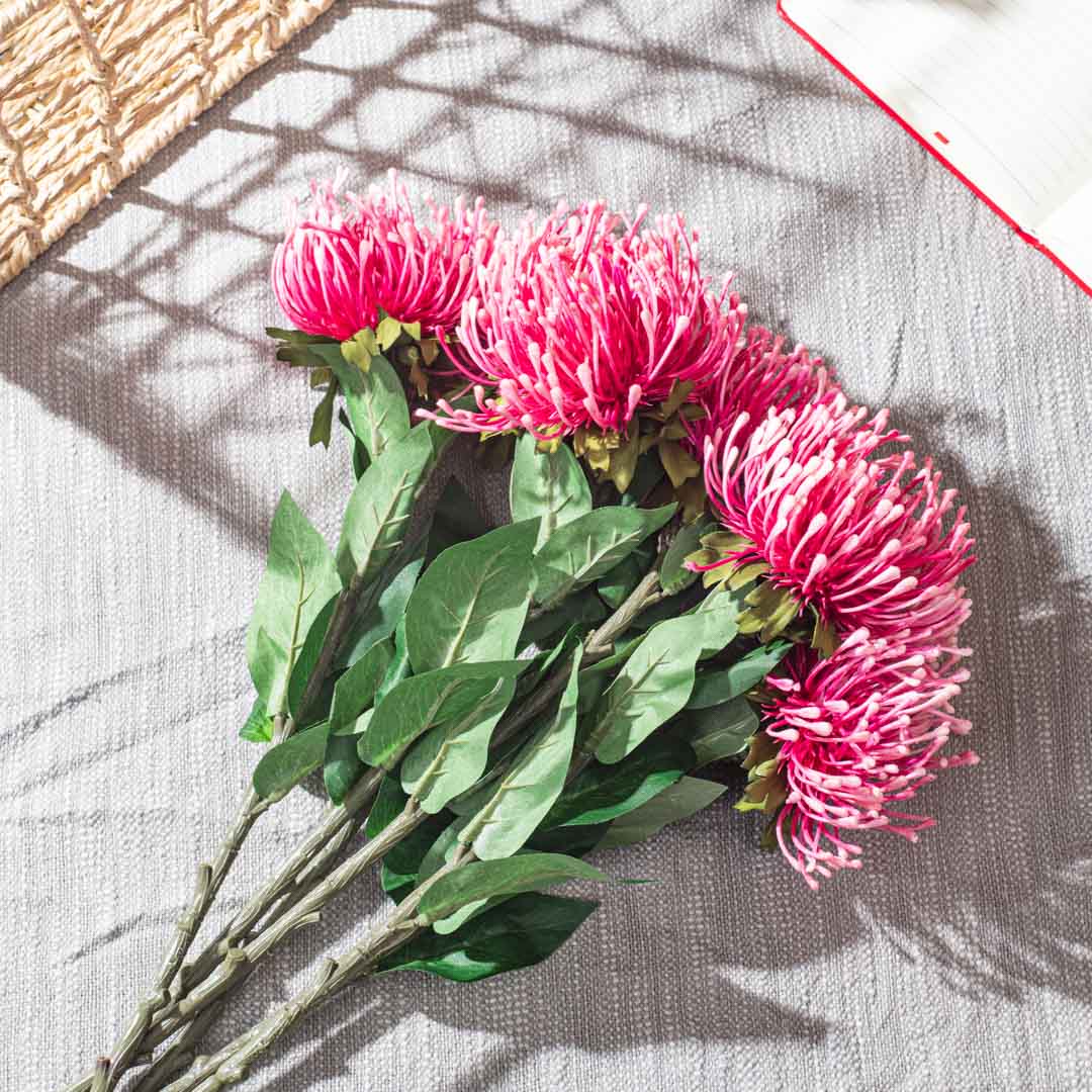 White Deep Pink Artificial Flower Bunch – 74cm PVC &amp; Nylon