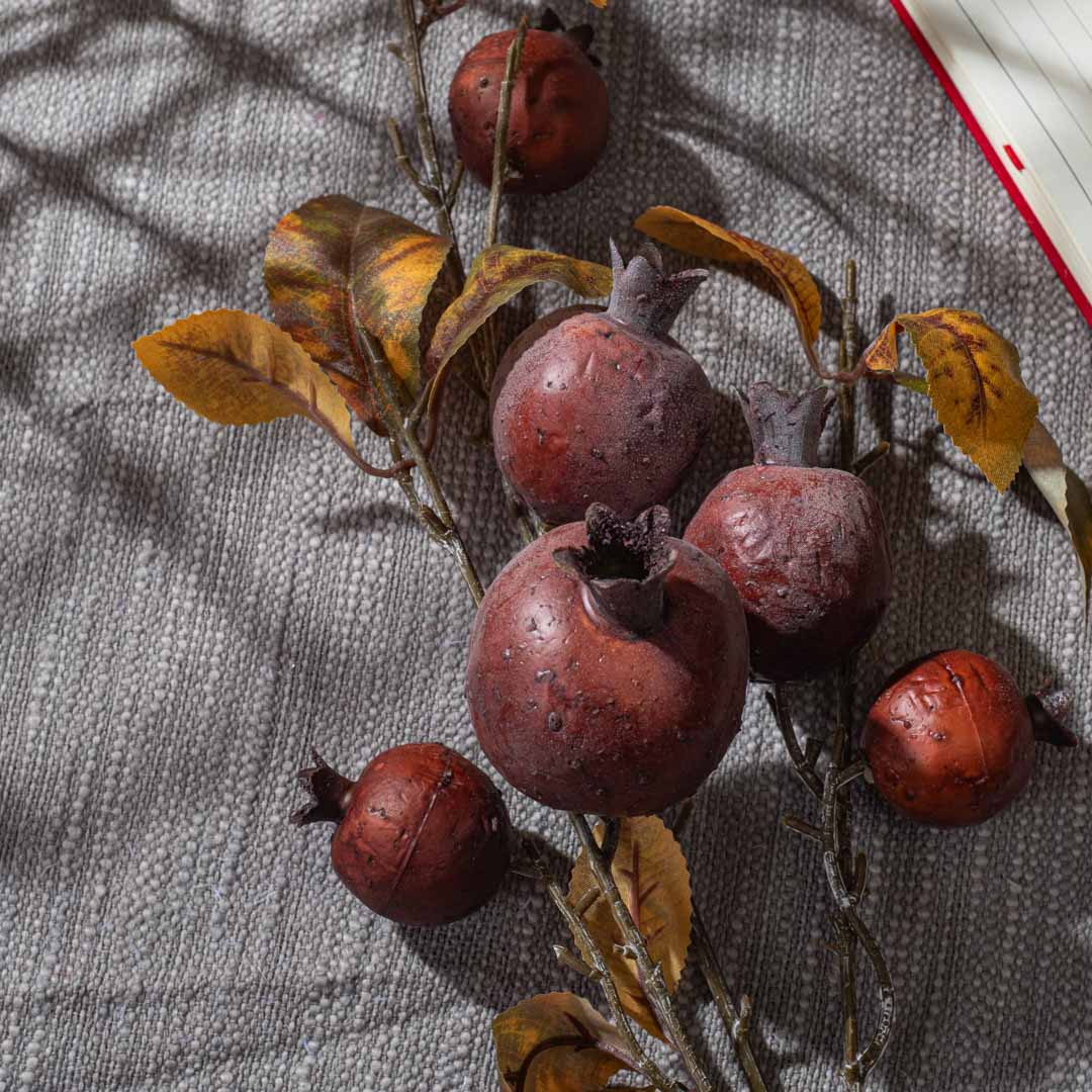 Tan Artificial Pomegranate Stem – 87 cm PVC &amp; Nylon