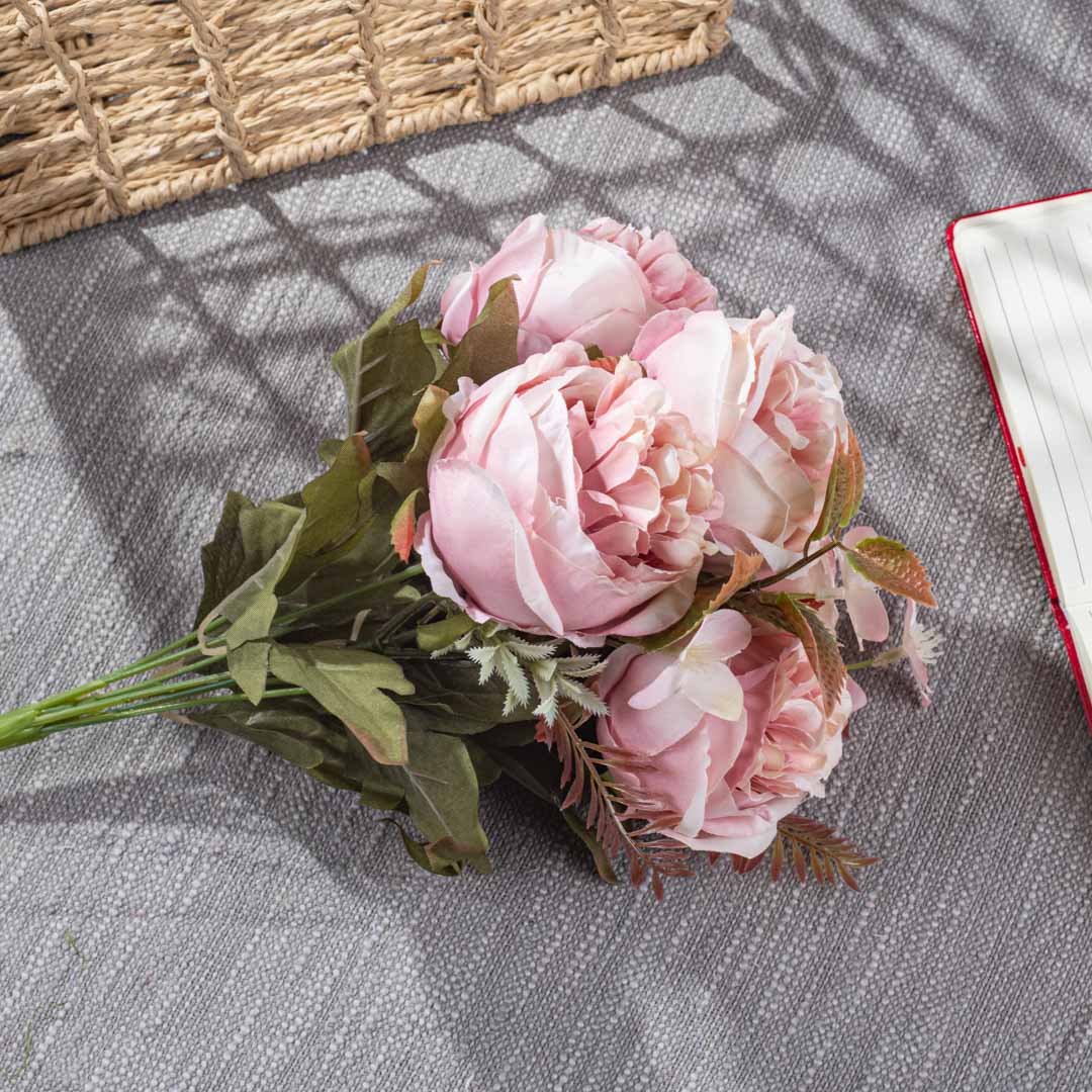 Lite Pink Artificial Flower Bunch – 39cm PVC &amp; Nylon