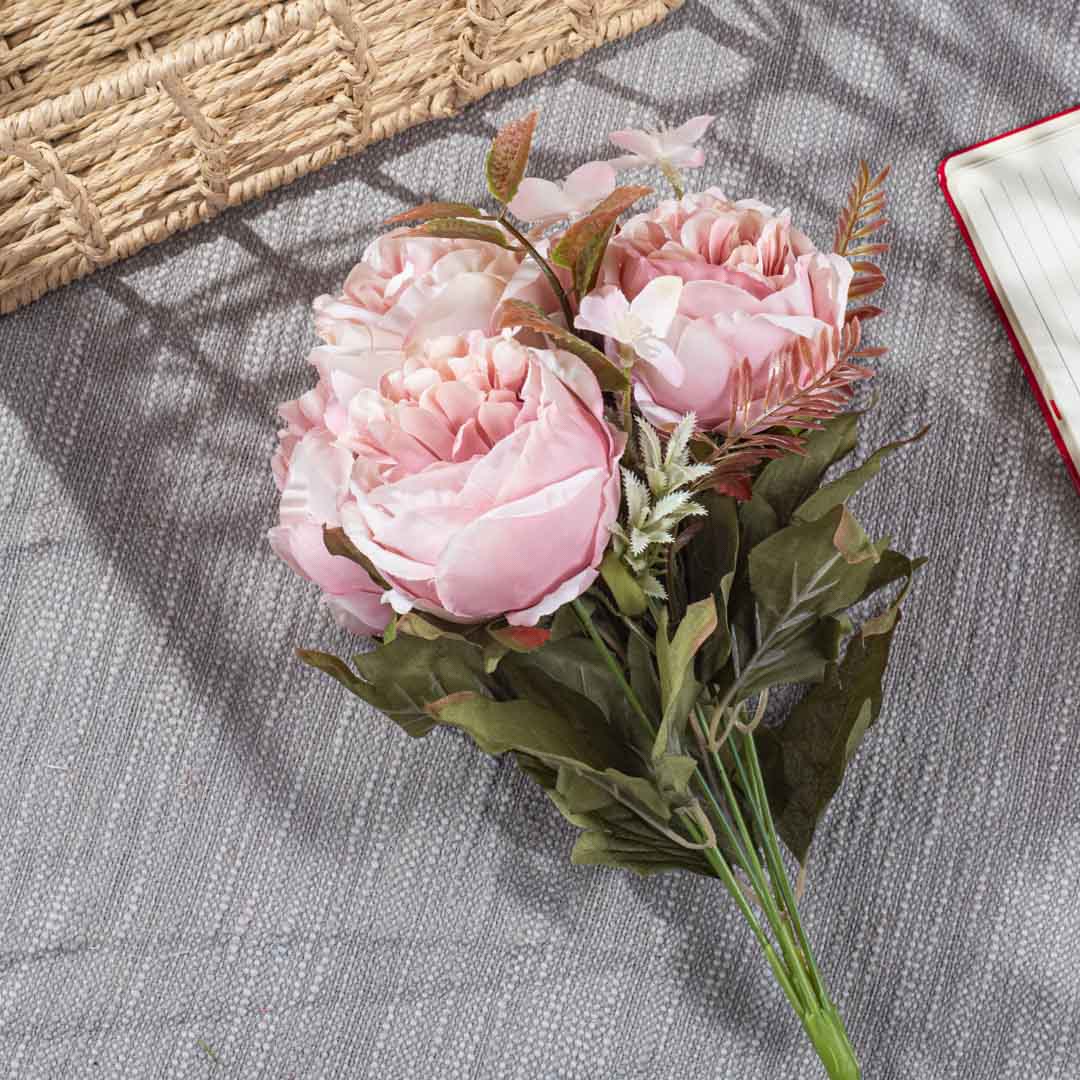 Lite Pink Artificial Flower Bunch – 39cm PVC &amp; Nylon