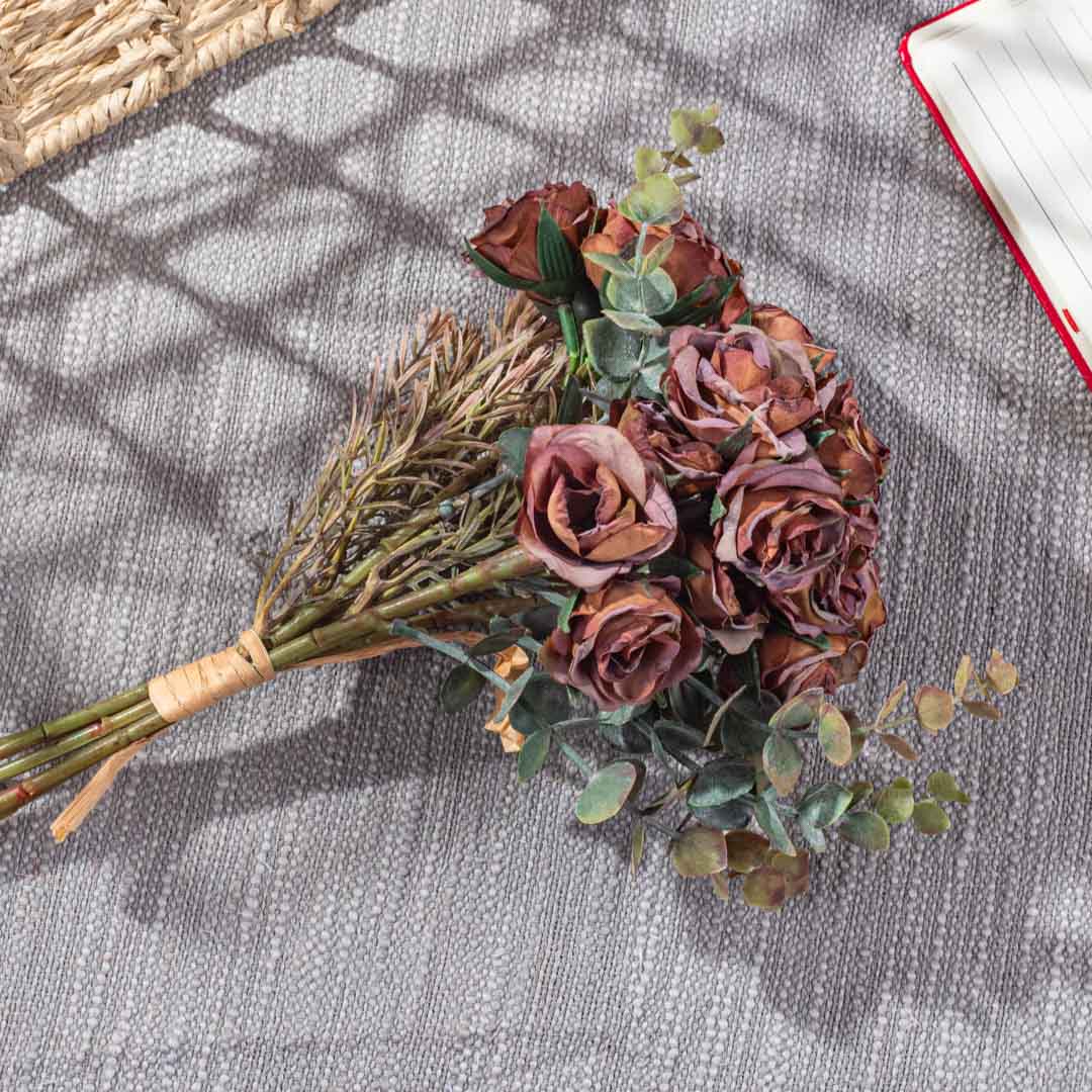 RusticBrown Artificial Flower Bunch – 29cm PVC &amp; Nylon