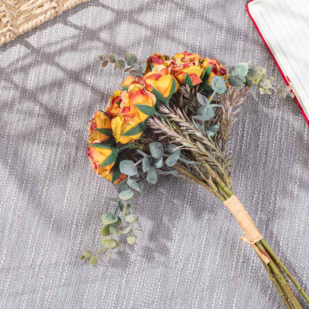 YellowPink Artificial Flower Bunch – 29cm PVC &amp; Nylon