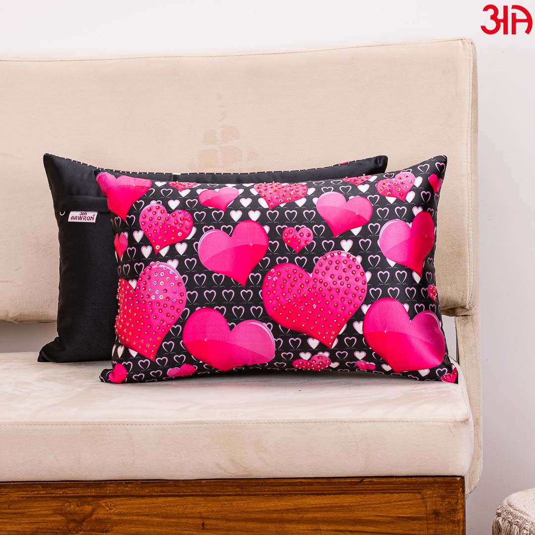 Heart Design Embellished Cushion Cover