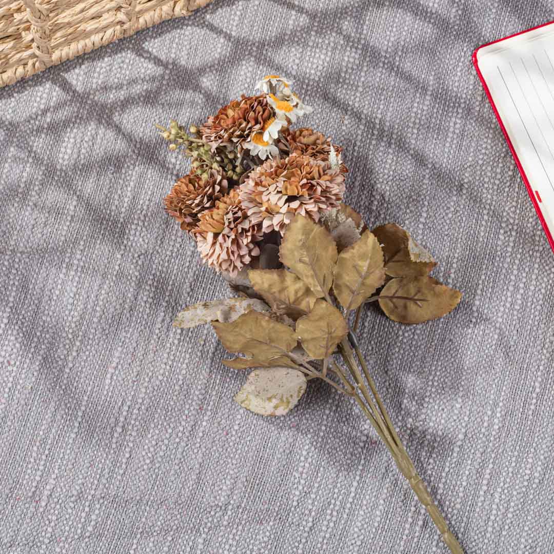 RusticBrown Artificial Flower Bunch – 30cm PVC &amp; Nylon