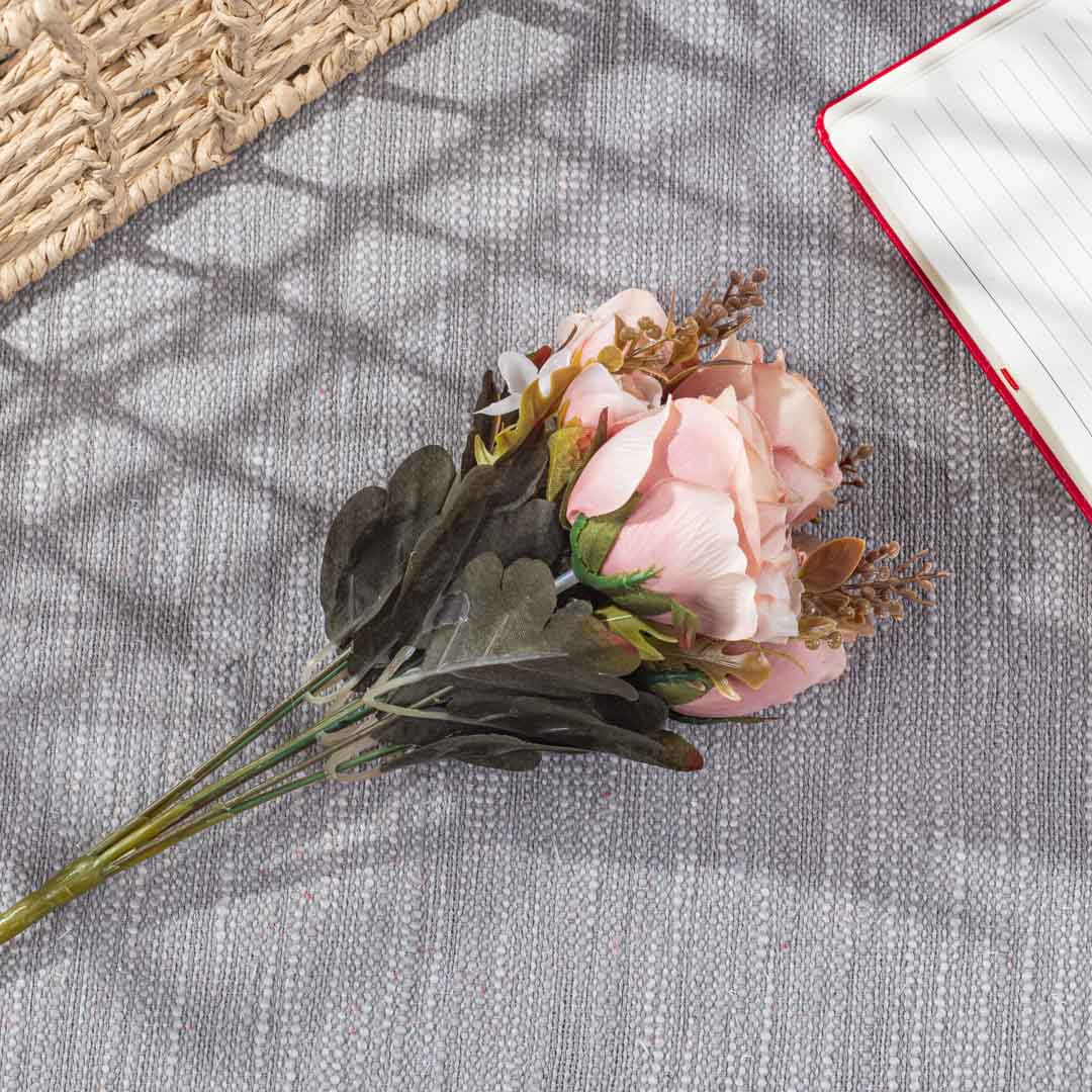 Peach Artificial Flower Bunch – 32cm PVC &amp; Nylon