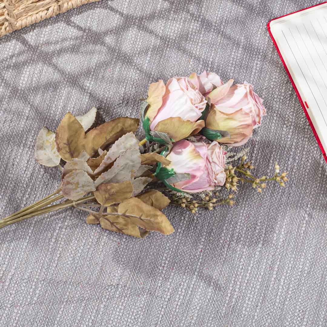 LtPink Artificial Rose Bunch – 54cm PVC &amp; Nylon