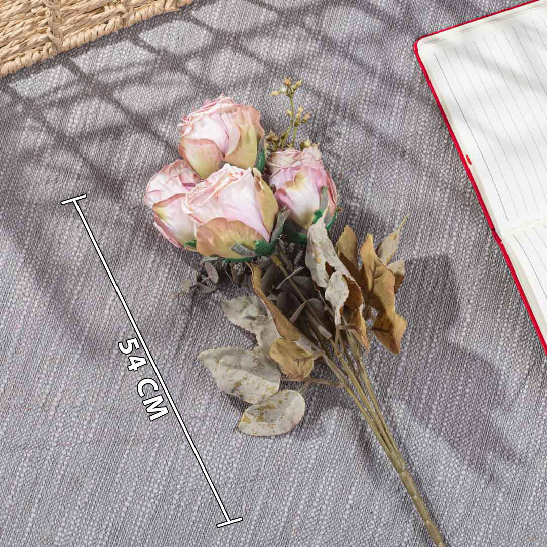 LtPink Artificial Rose Bunch – 54cm PVC &amp; Nylon