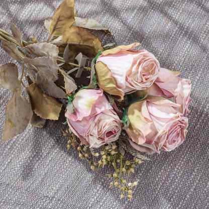 LtPink Artificial Rose Bunch – 54cm PVC &amp; Nylon