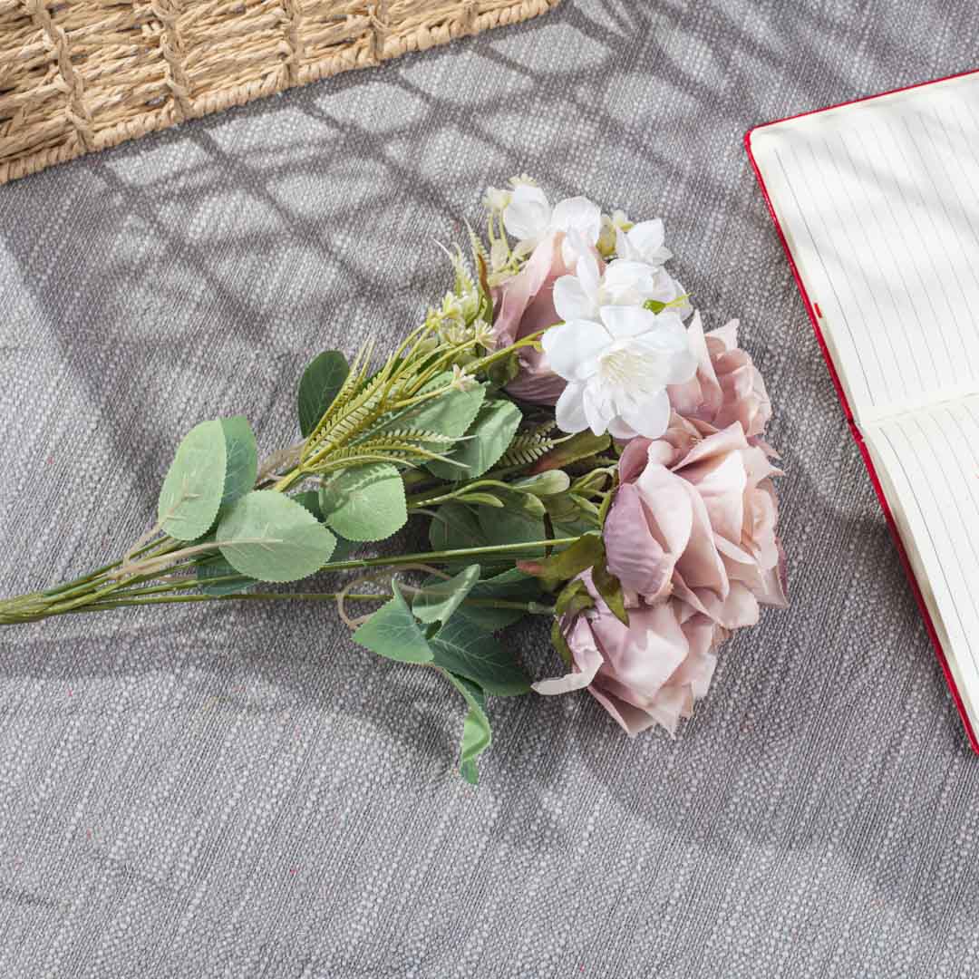 White Peach Flower Bunch – 41cm PVC &amp; Nylon