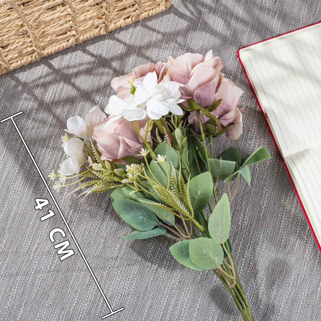 White Peach Flower Bunch – 41cm PVC &amp; Nylon