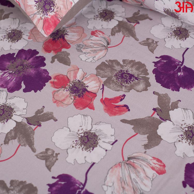 White and purple floral king size bedcover set