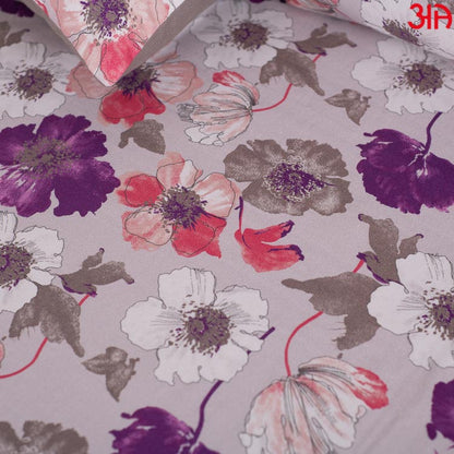 White and Purple Floral King Size (100x108)-Inch Bedcover Set (1+2+2)