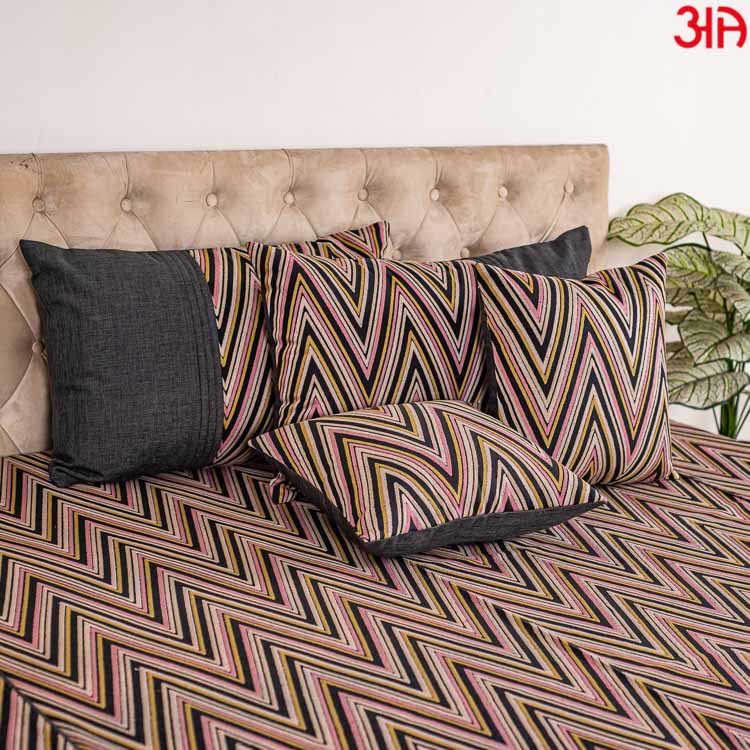 Black cotton bedcover with multicolour abstract work